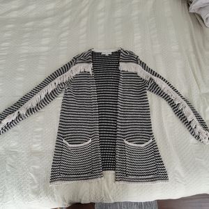 EUC Knox Rose Womens Black And White Western Inspired fringe cardigan, XS